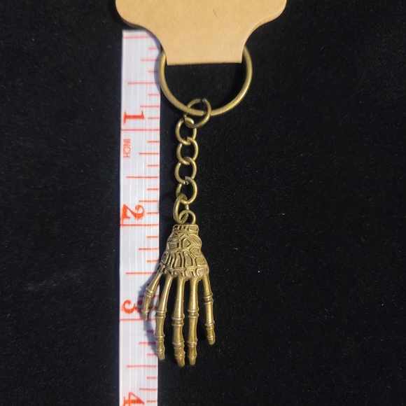 Brass Alloy Skeleton Hand Keychain, 3.5" Long,  1.5" Pendant - Picture 4 of 5